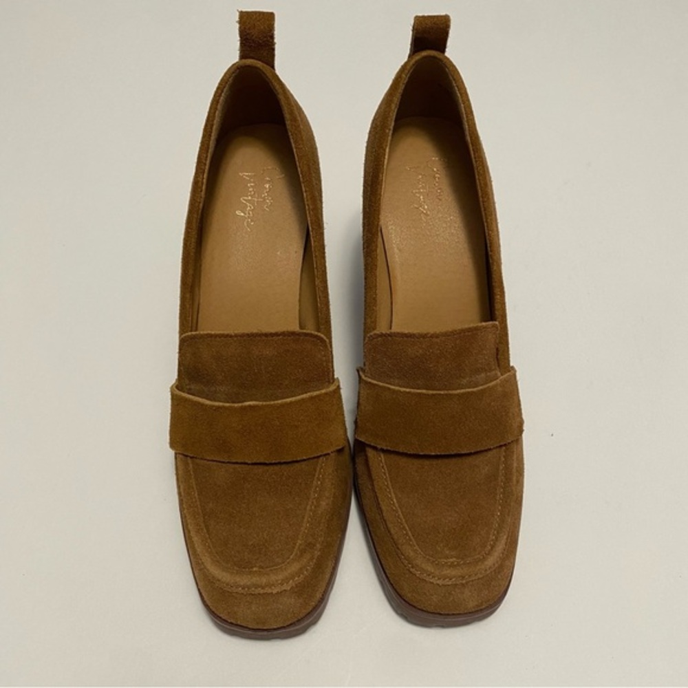 Crown Vintage Brown Suede Block Heel Loafers - Picture 2 of 7